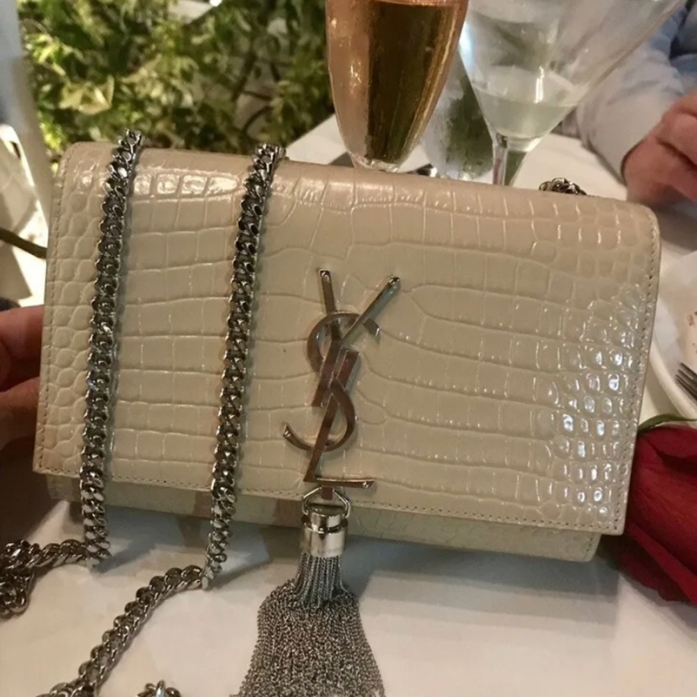 Authentic YSL small kate croc- embossed chain shoulder bag